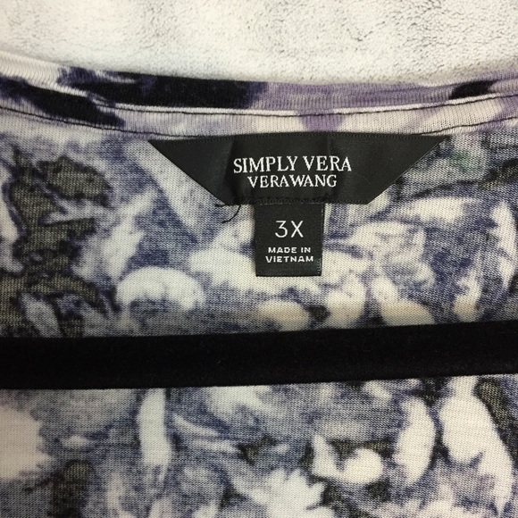 Simply Vera Vera Wang Purple Floral V-Neck Top Plus Sz 3X Long Sleeve Tee Rayon - Picture 8 of 13